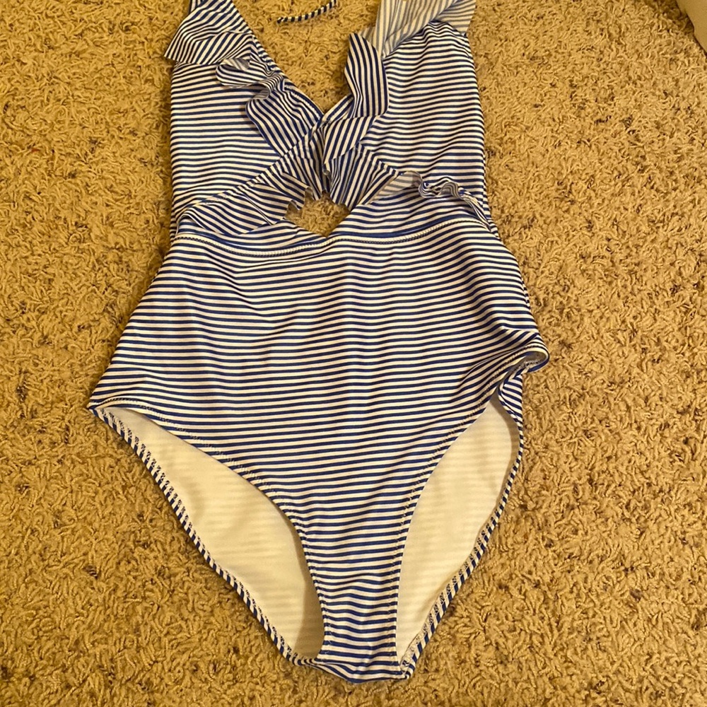 Blue and white Aerie one piece swimsuit